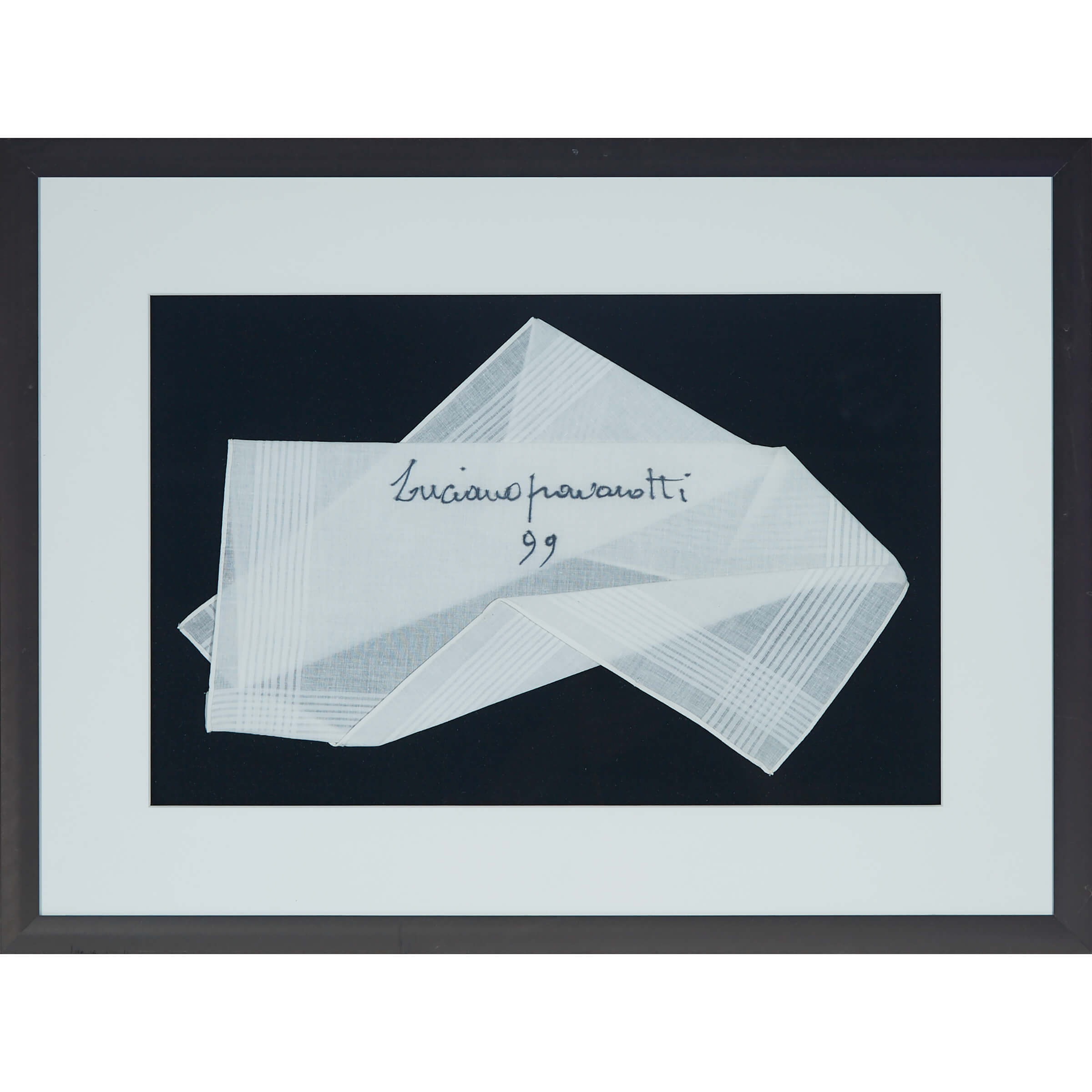 Luciano Pavarotti Autographed Linen Handkerchief, 1999 