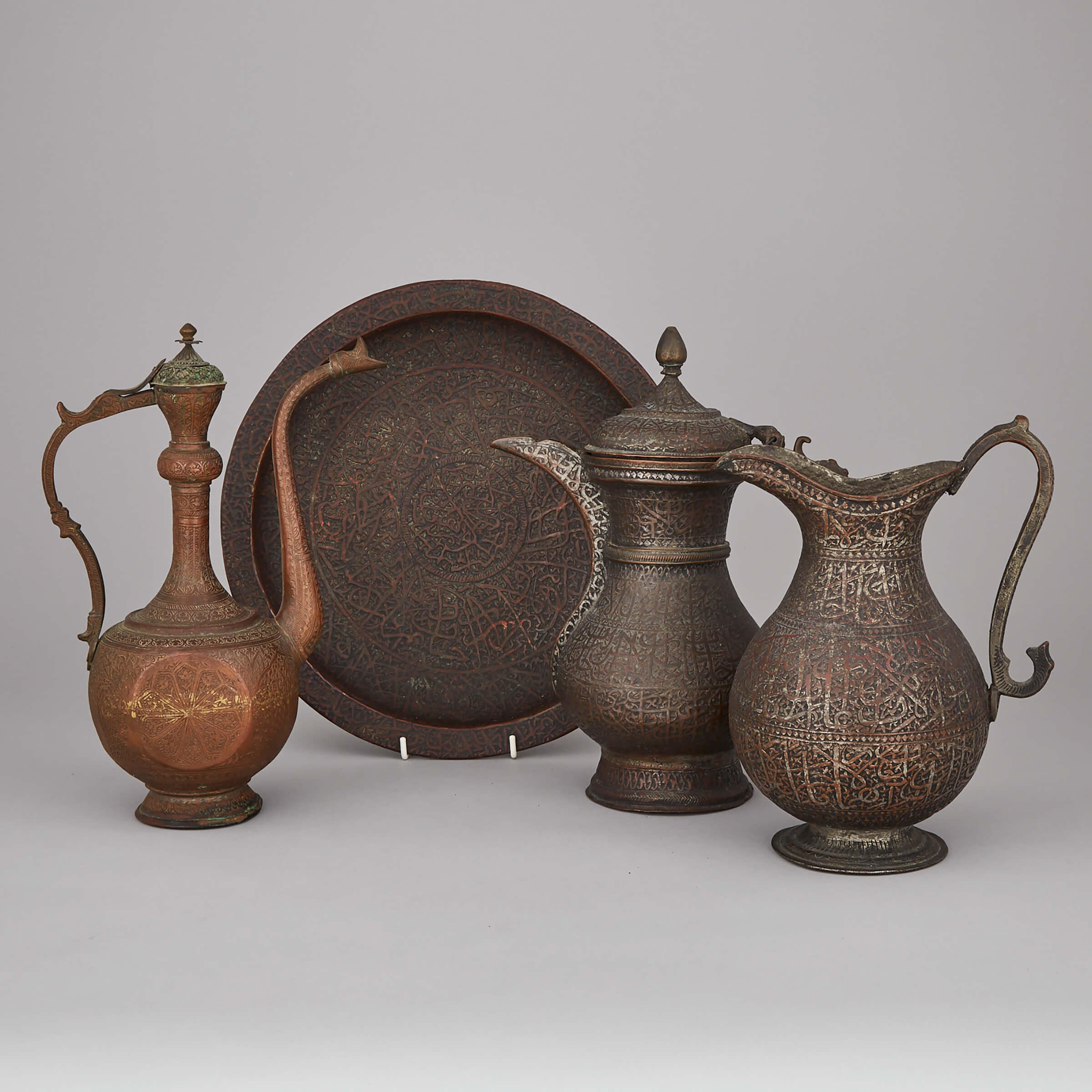 Four Persian Copper Vessels, Qajar Dynasty, 19th century