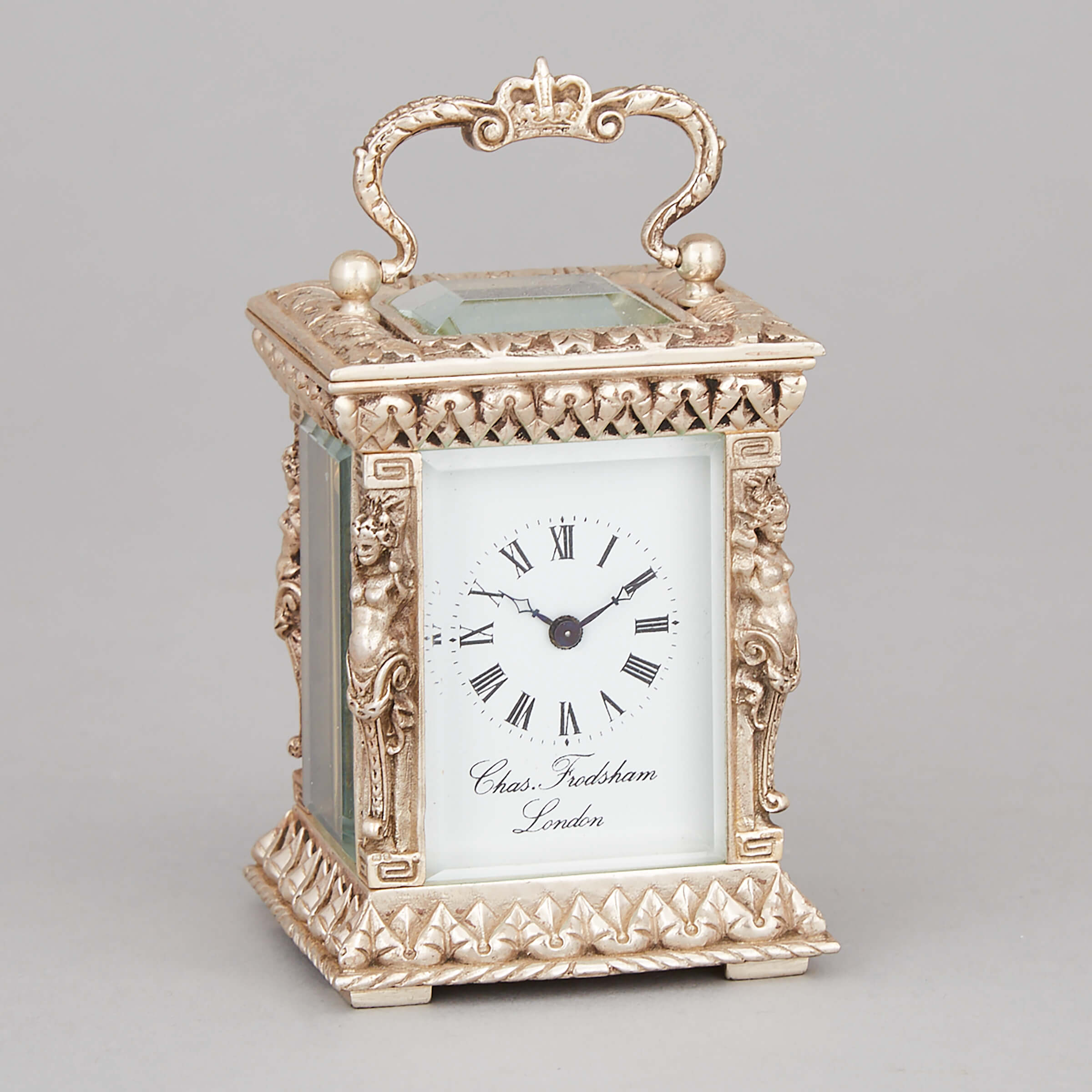 English Silver Miniature Carriage Clock by John Mercer for Charles Frodsham, 1977