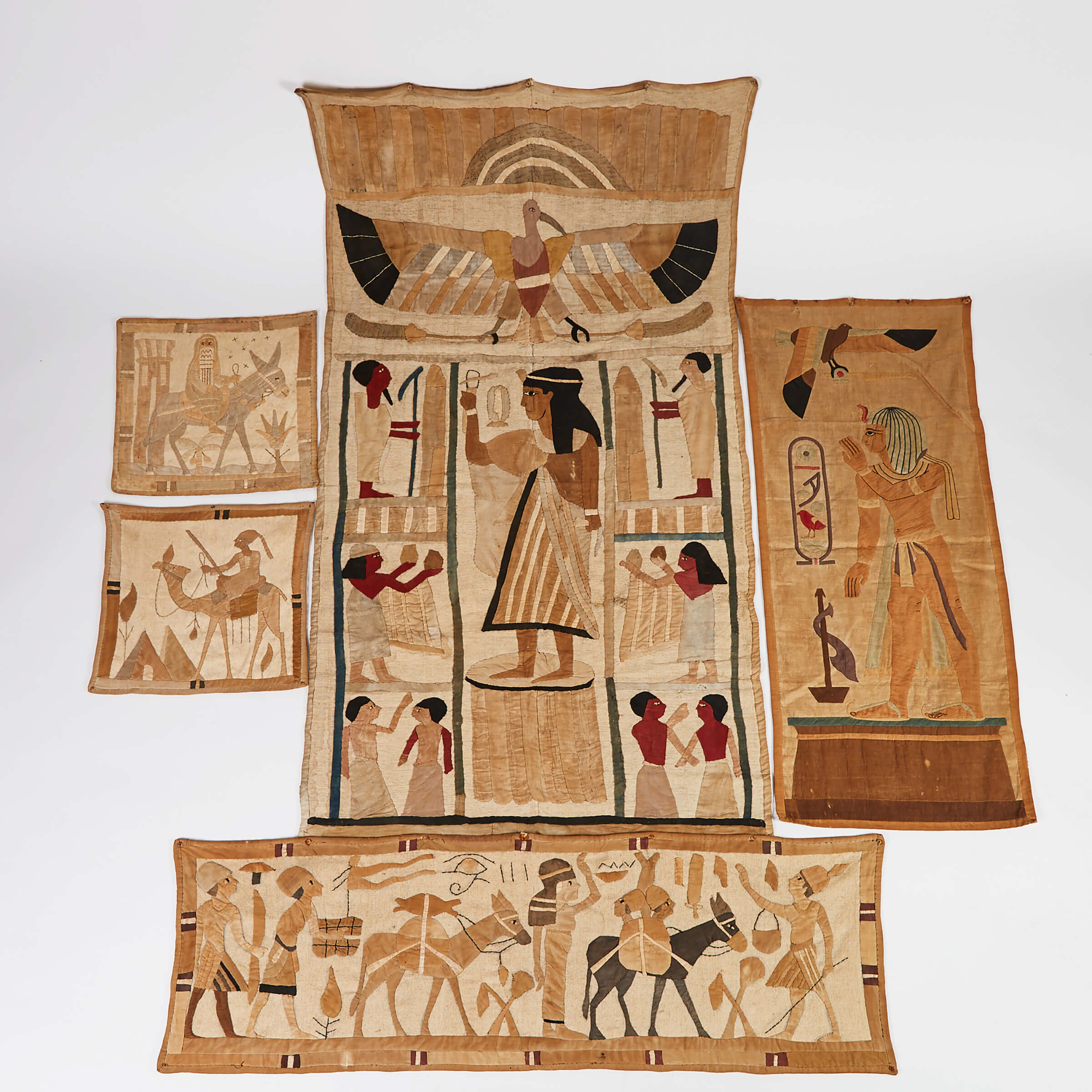 Five Egyptian Revival Appliquéd  Textile Panels, c.1922