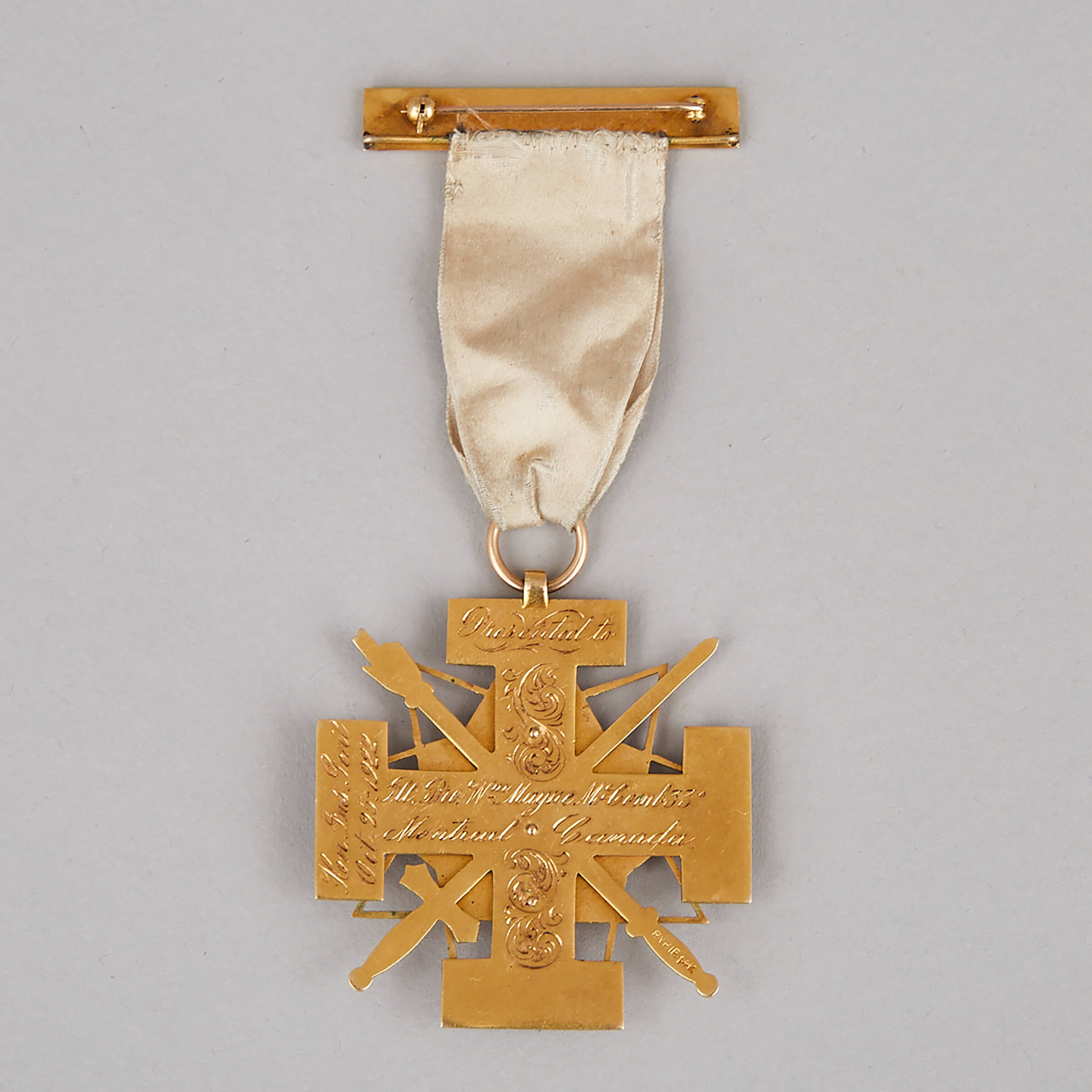 Masonic Enamelled Gold 33rd Degree Scottish Rite Medal, 1922