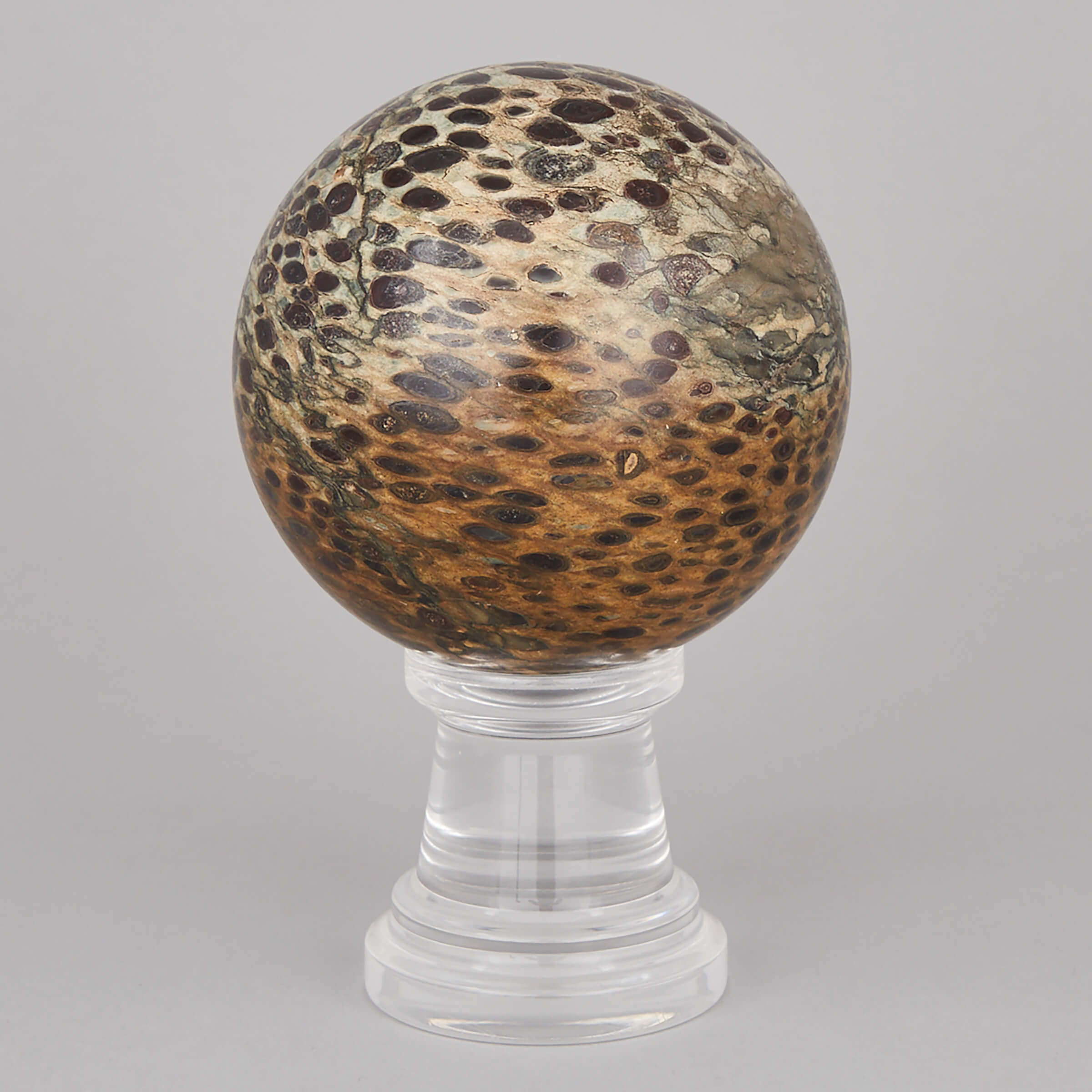 Leopard Skin Jasper Turned Mineral Ball, 20th century