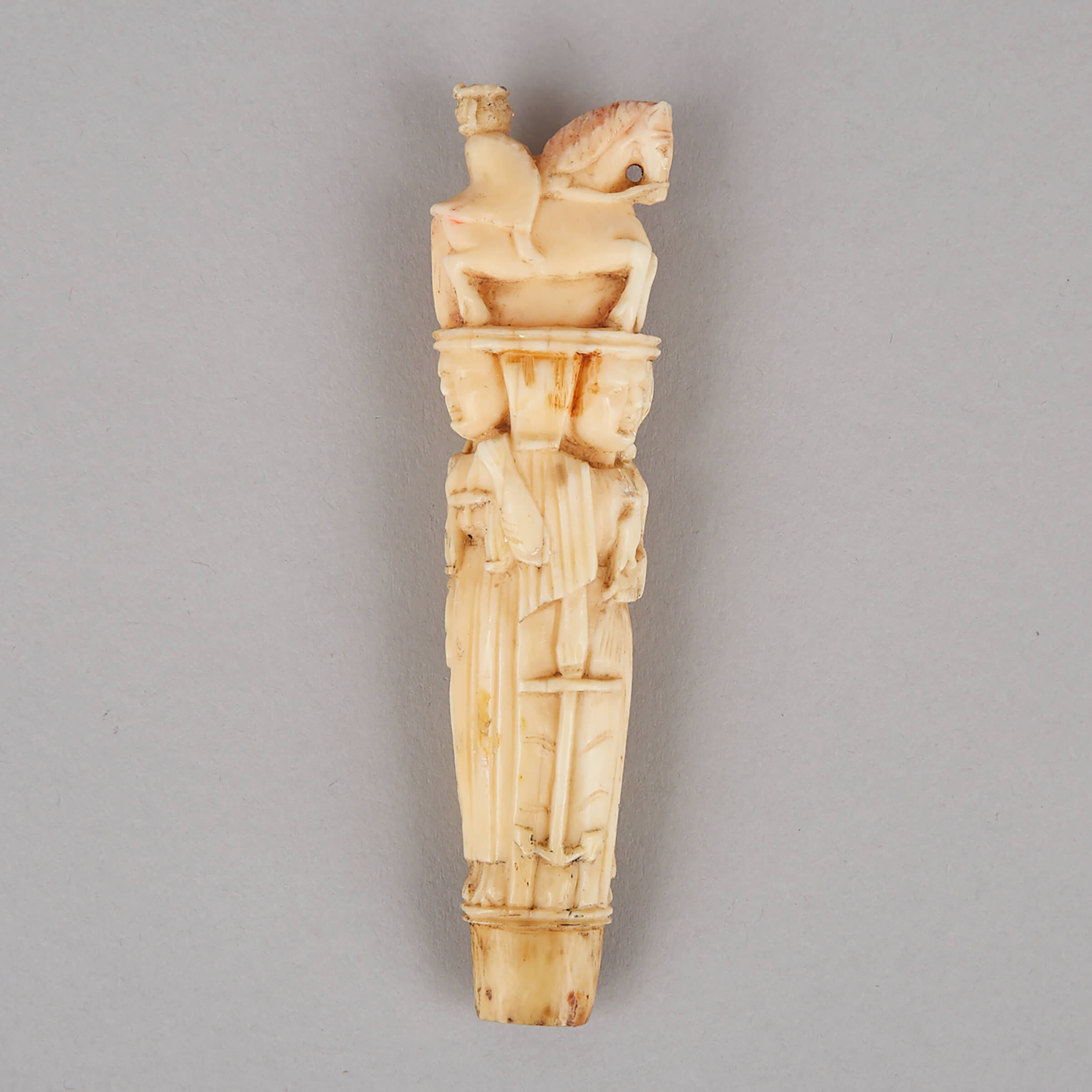 Medieval Style Carved Bone Handle, 19th century earlier