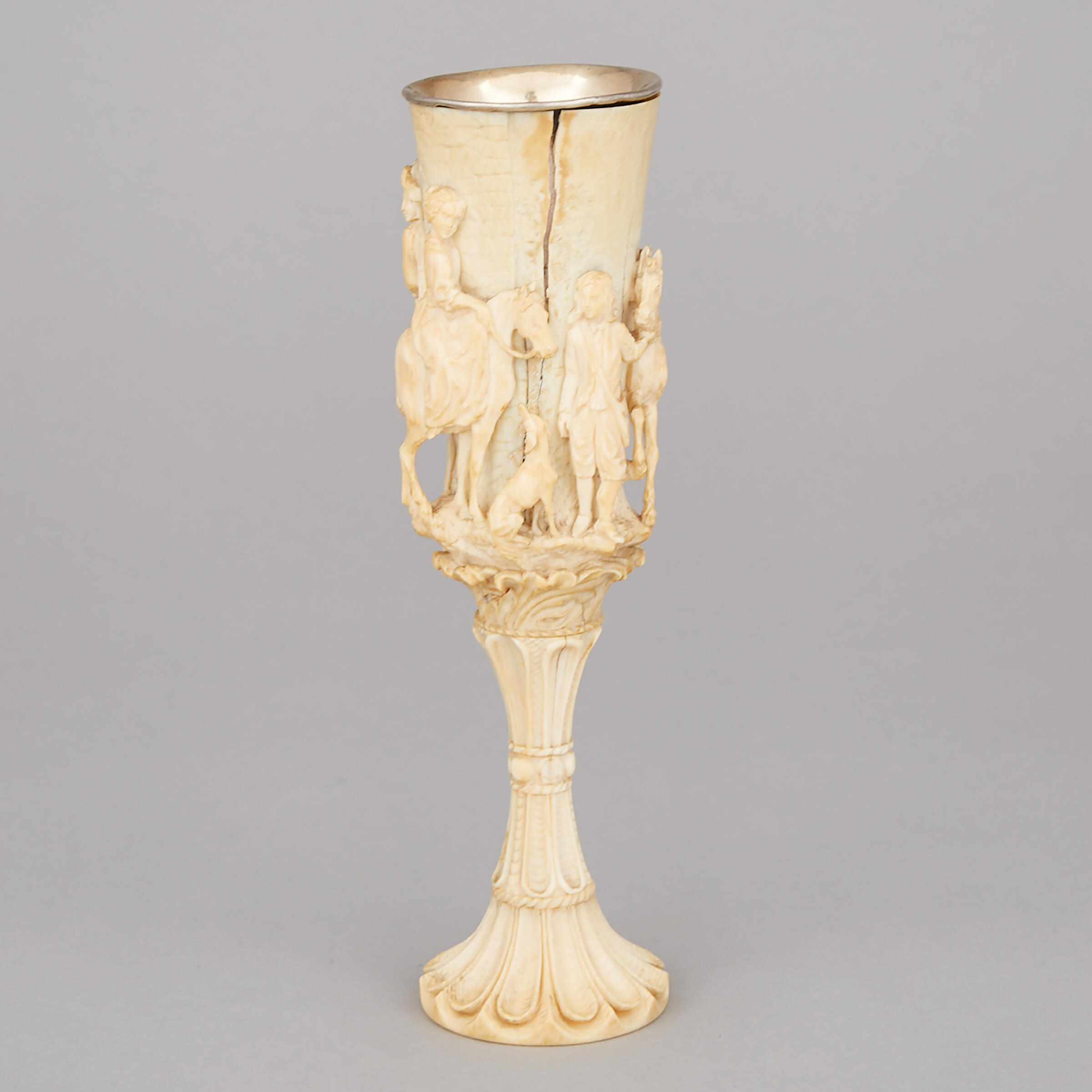 German Gothic Carved Ivory Wine Cup, mid 19th century