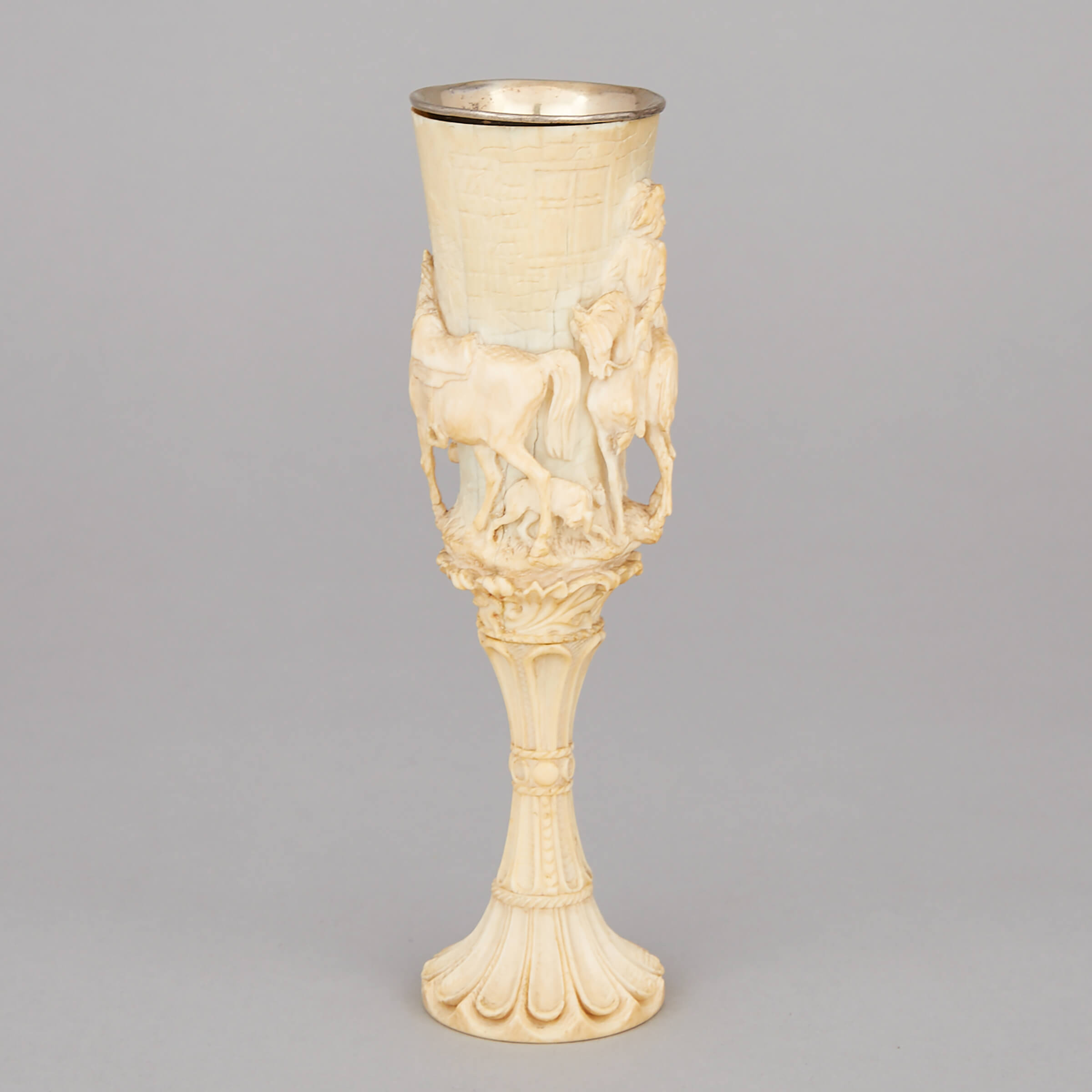 German Gothic Carved Ivory Wine Cup, mid 19th century