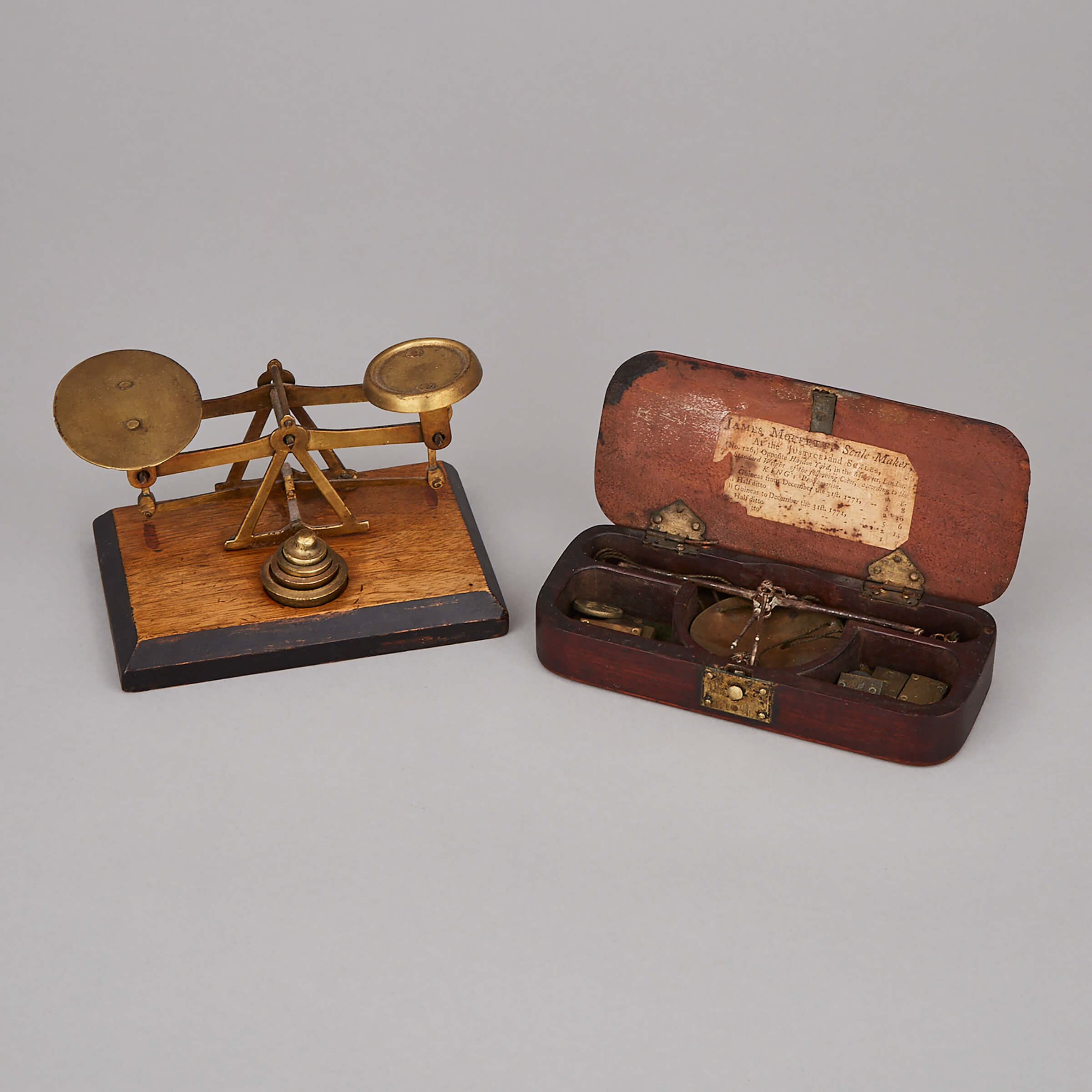 Two English Scales: Cased Guinea Scales, James Moffett, London, c.1771, and a Victorian Letter Scale, late 19th century