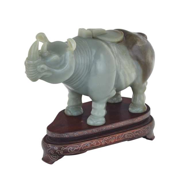 Celadon Jade Model of a Rhinoceros