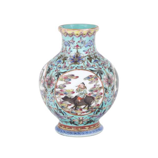 Miniature Famille Rose Hu Vase, Qianlong Mark, Republican Period