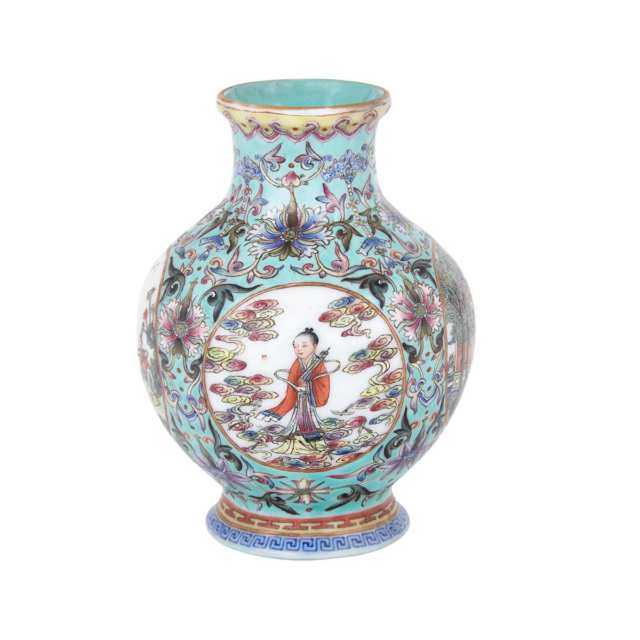 Miniature Famille Rose Hu Vase, Qianlong Mark, Republican Period