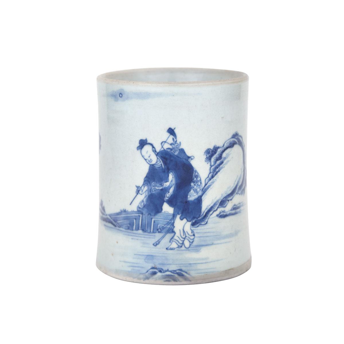 Blue and White ‘Daoist’  Brushpot, 19th Century