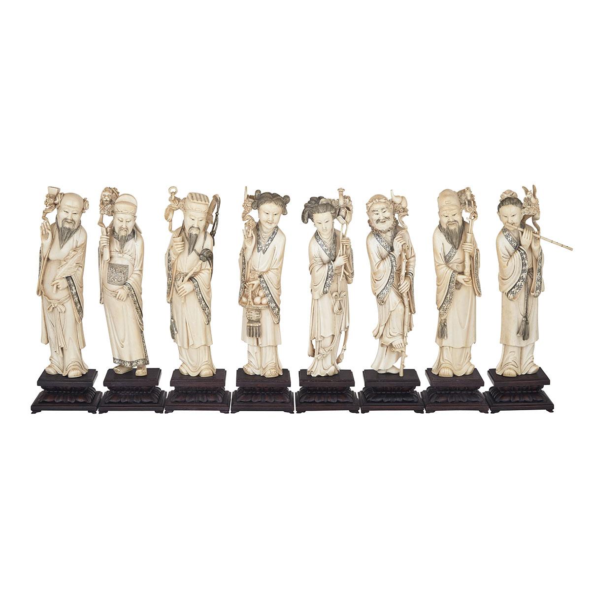 Rare Complete Set of Eight Ivory Carved Immortals, Republican Period, Circa 1940
