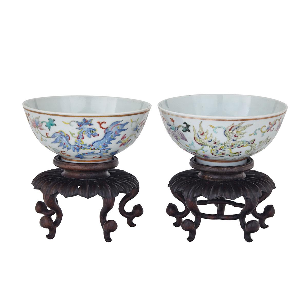 Pair of Famille Rose Phoenix Bowls, Guangxu Mark and Period (1875-1908)