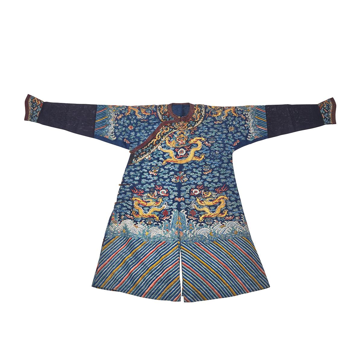 Blue Ground Silk Gauze Summer Dragon Robe, Jifu, Second-Half 19th Century