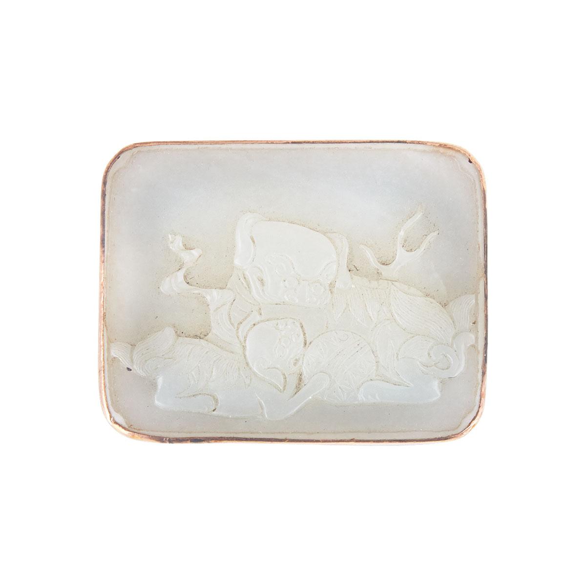 Small White Jade ‘Fu Lion’ Brooch, 19th Century