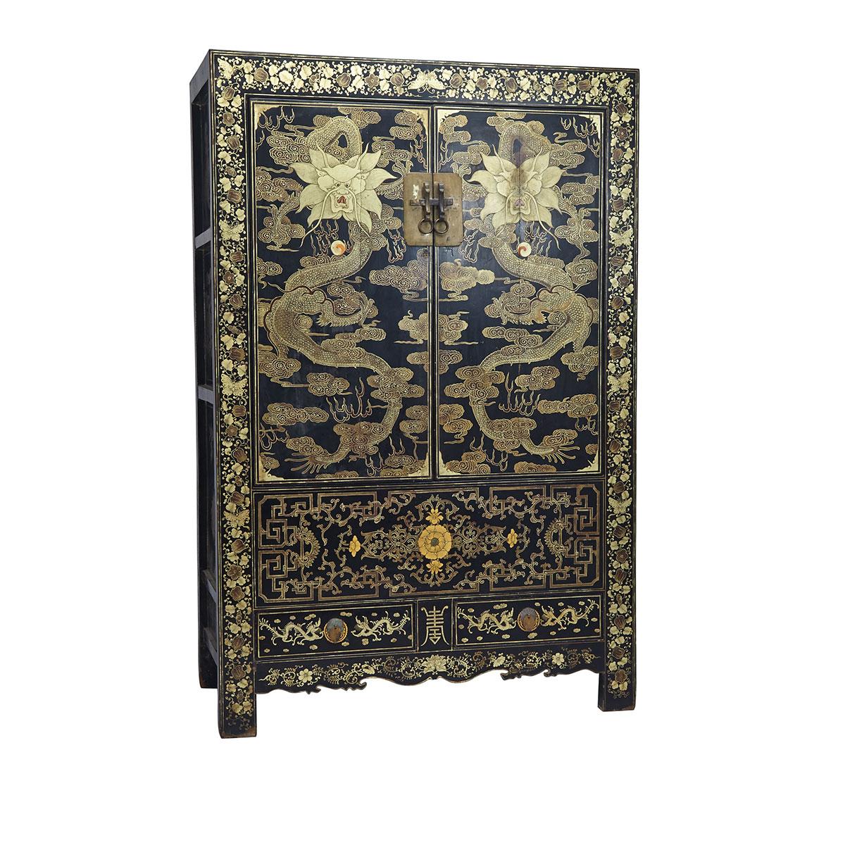 Large Black Lacquer Dragon Cabinet, 19th Century