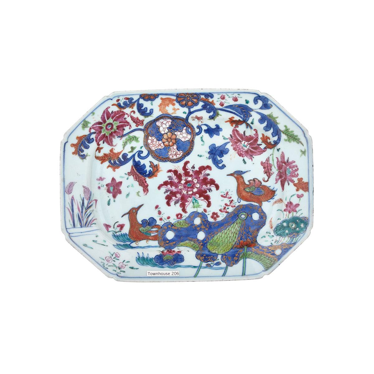 Export Famille Rose ‘Tobacco Leaf’ Octagonal Tray, 18th/19th Century