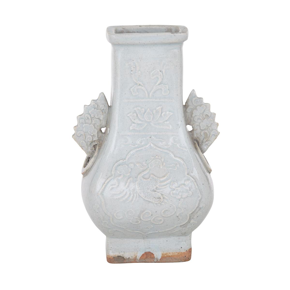Moulded Qingbai Glazed Hu Vase, Yuan to Ming Dynasty