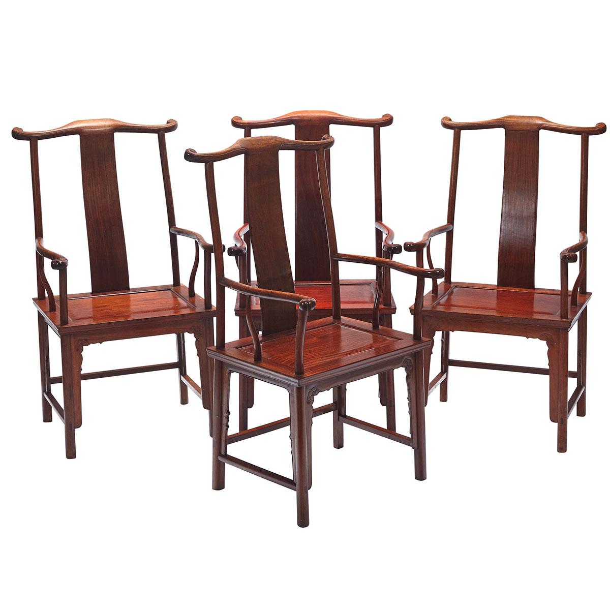 Set of Four Rosewood Armchairs, Mid-20th Century