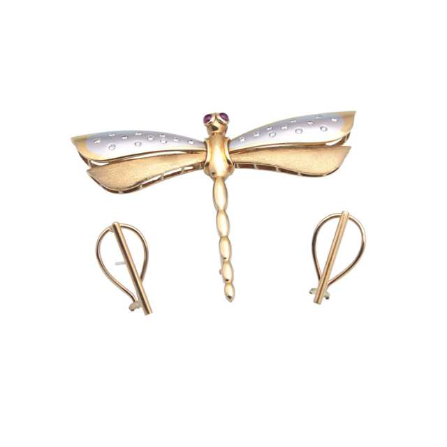 18k Yellow And White Gold Dragonfly Pin