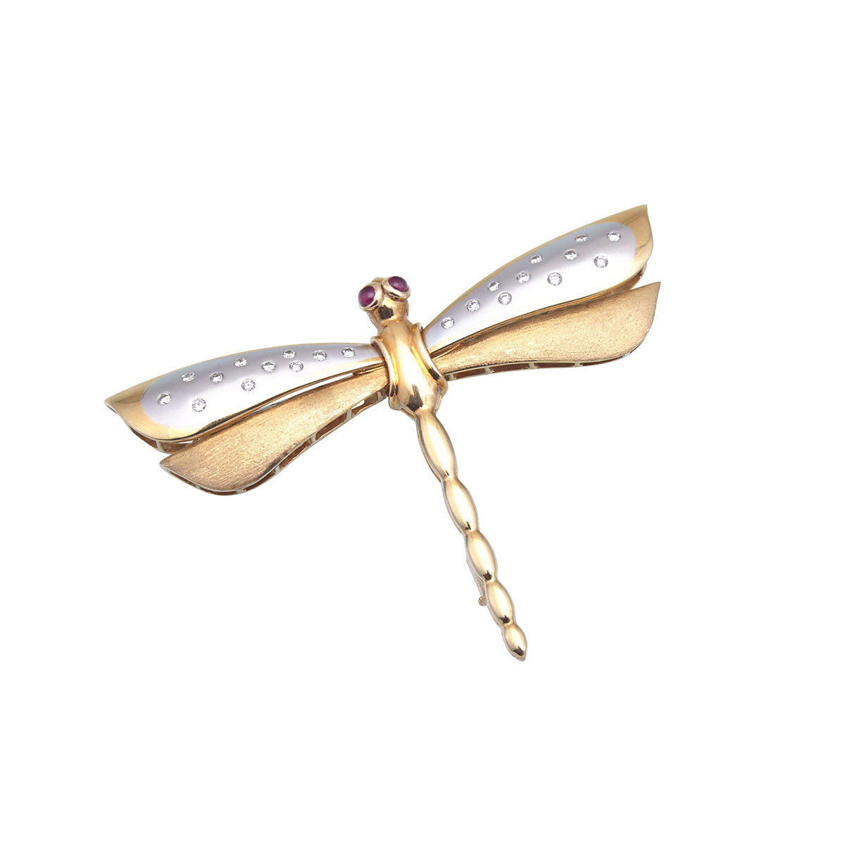 18k Yellow And White Gold Dragonfly Pin