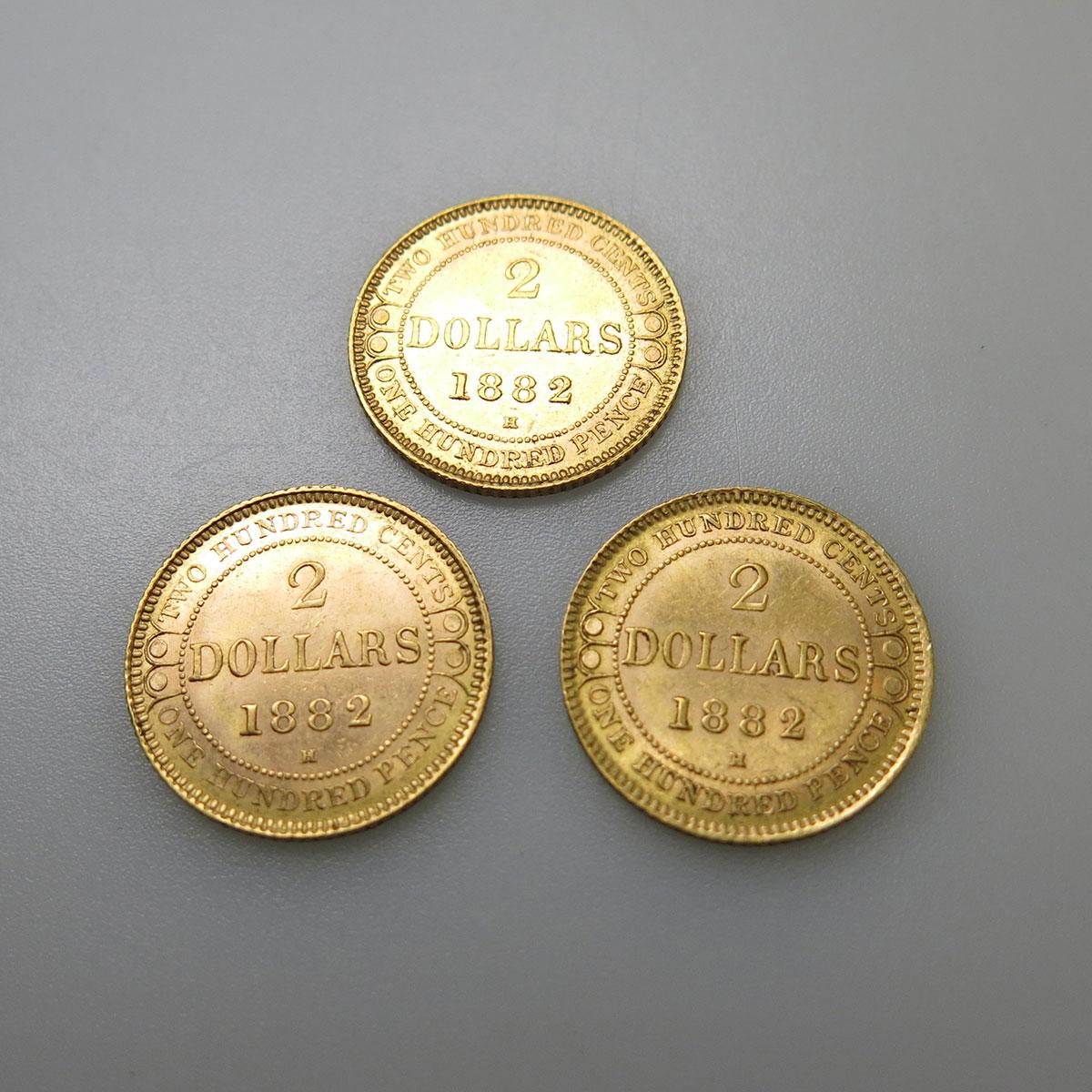 3 Newfoundland 1882H $2 Gold Coins