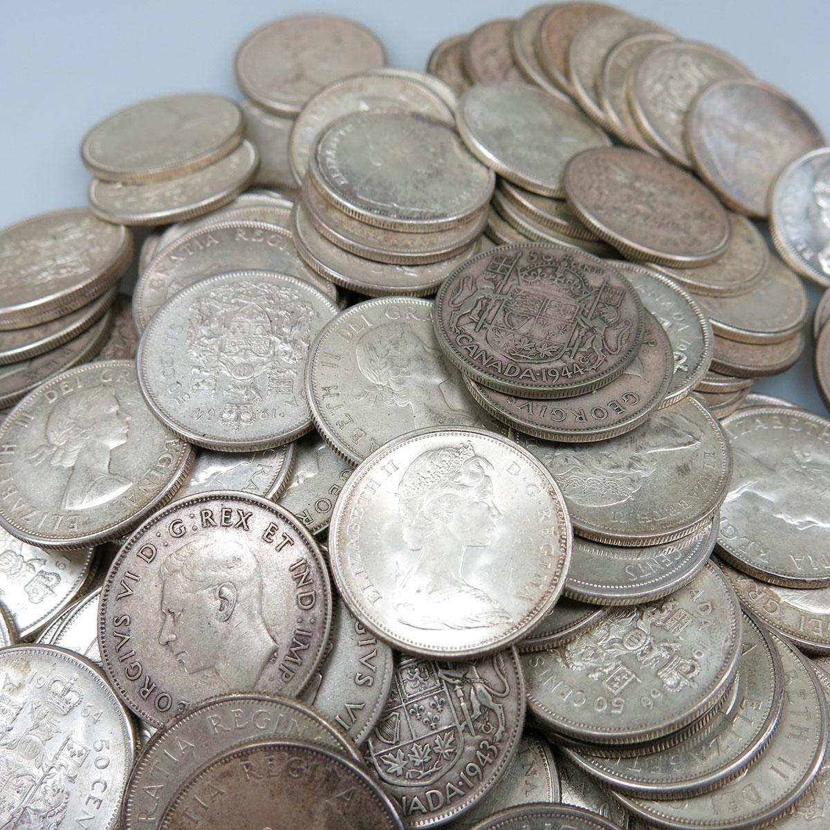 111 Canadian Silver Fifty Cent Coins