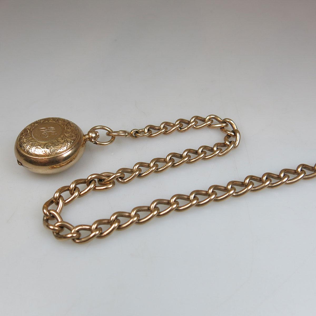 English 9k Yellow Gold Curb Link Watch Chain