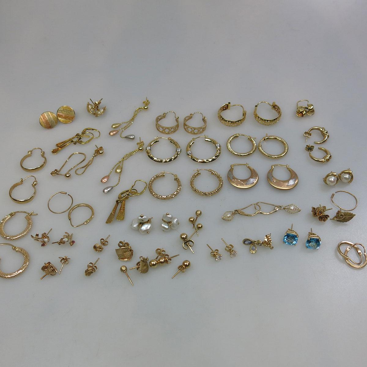 33 Pairs Of Various Small Gold Earrings