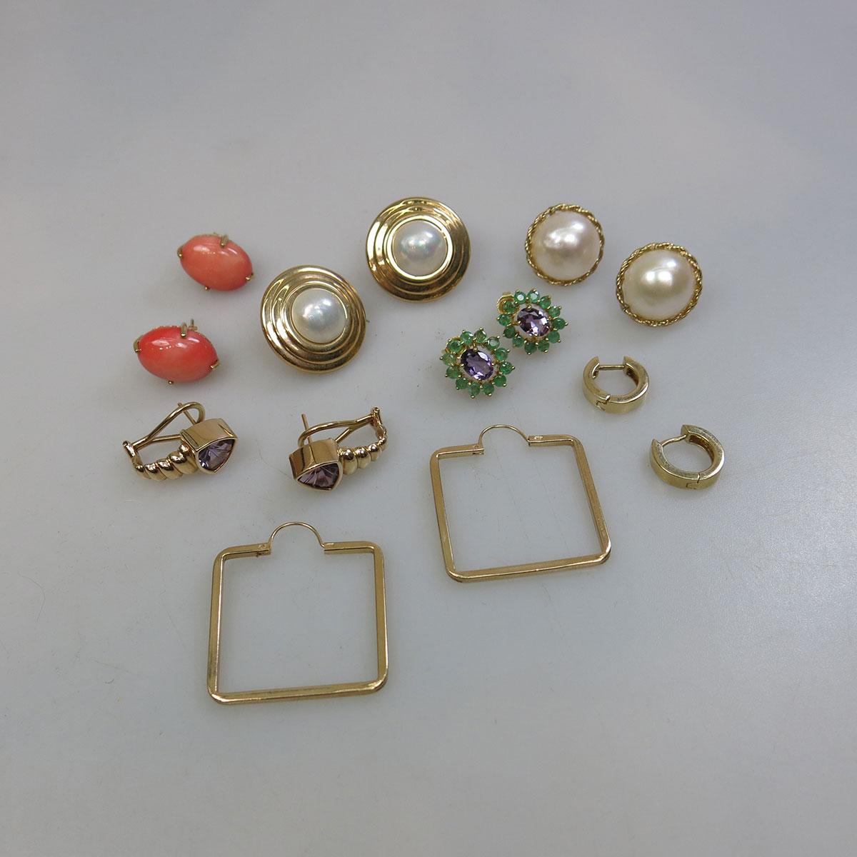 7 Pairs Of Various Gold Earrings