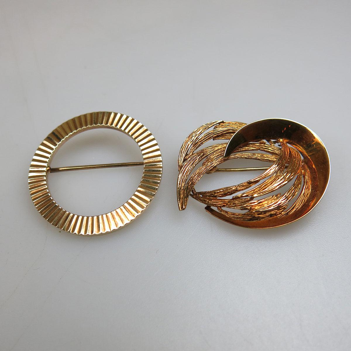 2 x 14k Yellow Gold Spray Brooches 