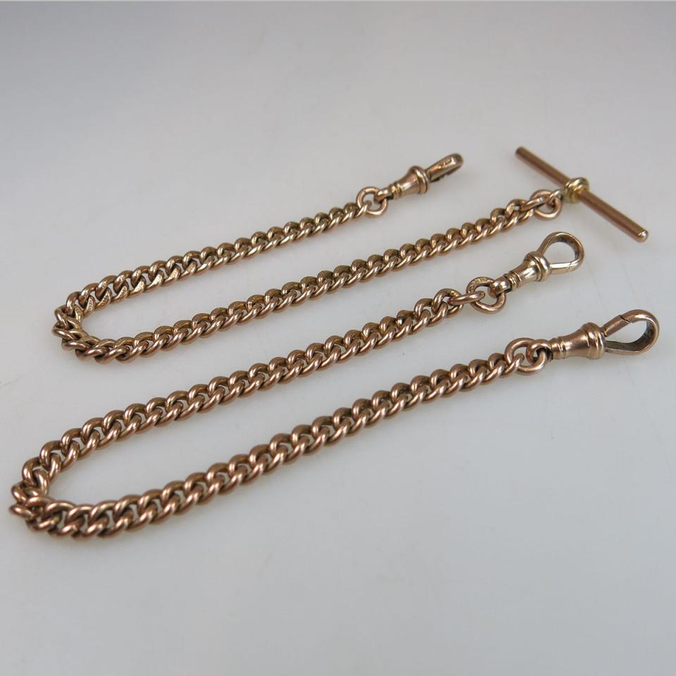 Two English 9k Rose Gold Curb Link Watch Chains
