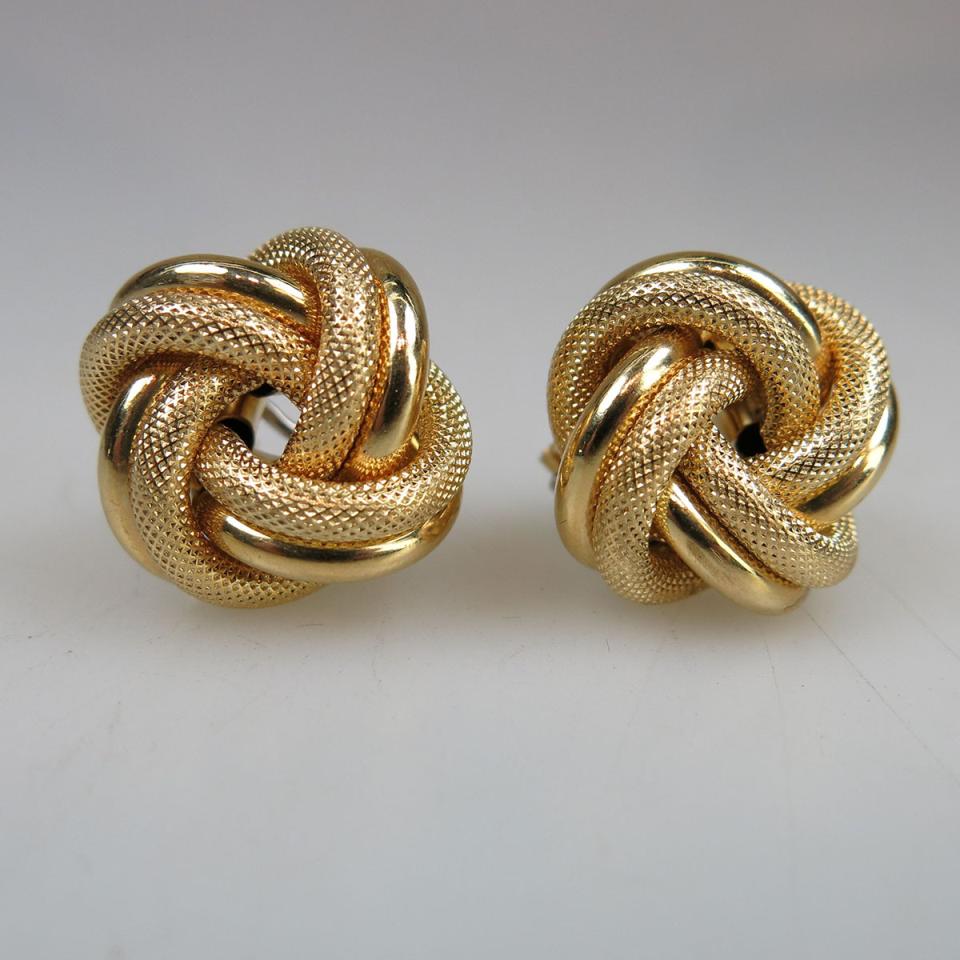 Pair Of Italian 18k Yellow Gold Knot Earrings