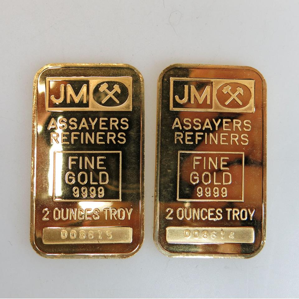 Two Johnson Matthey Two Ounce Gold Bars