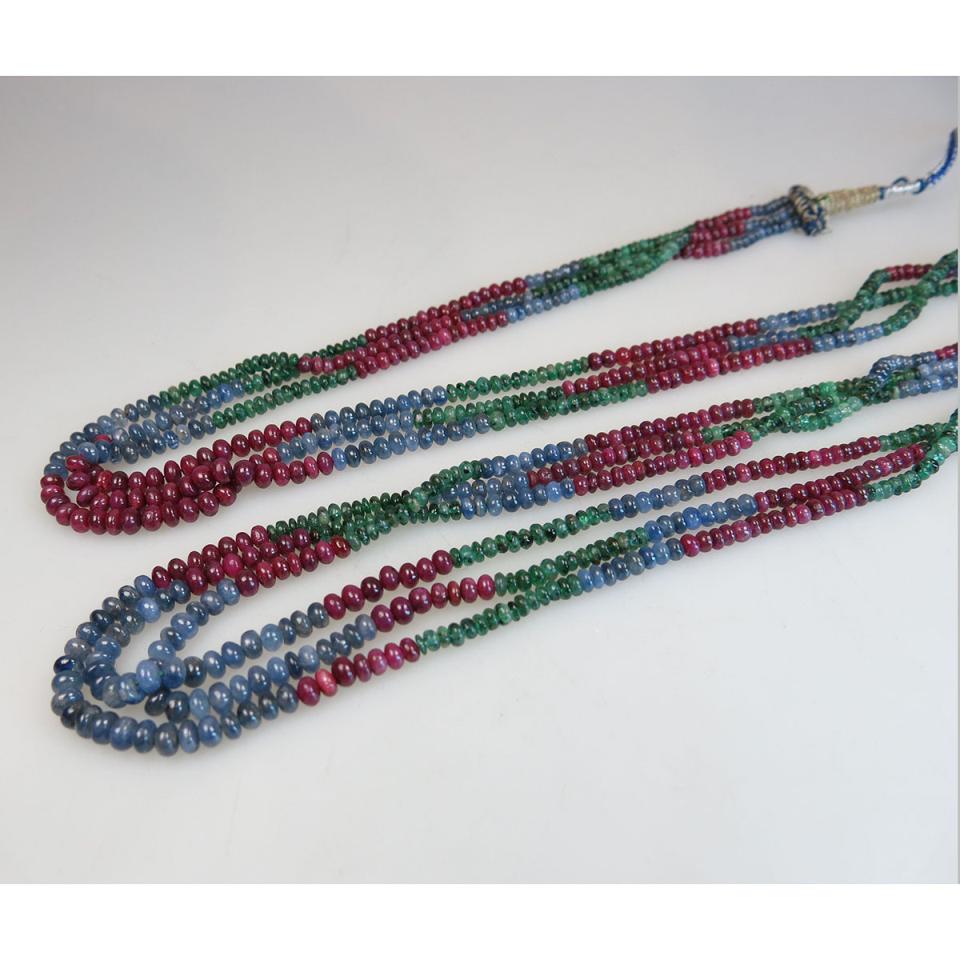 2 Sapphire, Ruby And Emerald Bead Necklaces