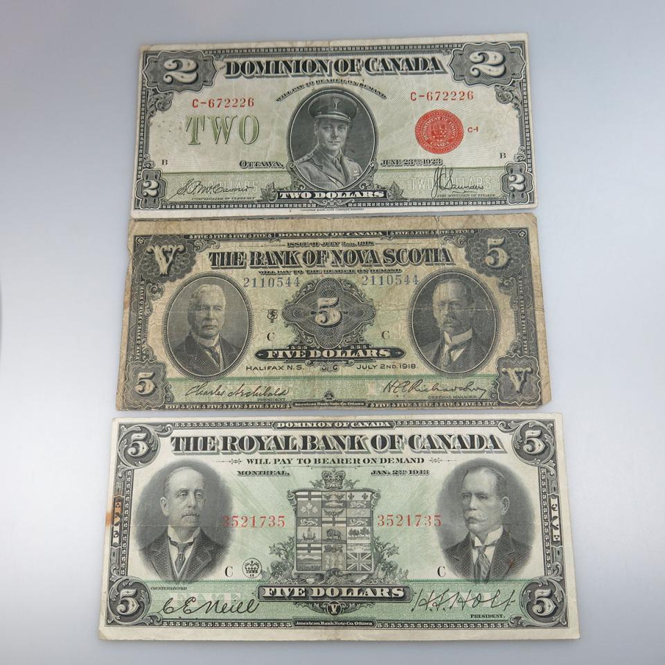 3 Canadian Bank Notes