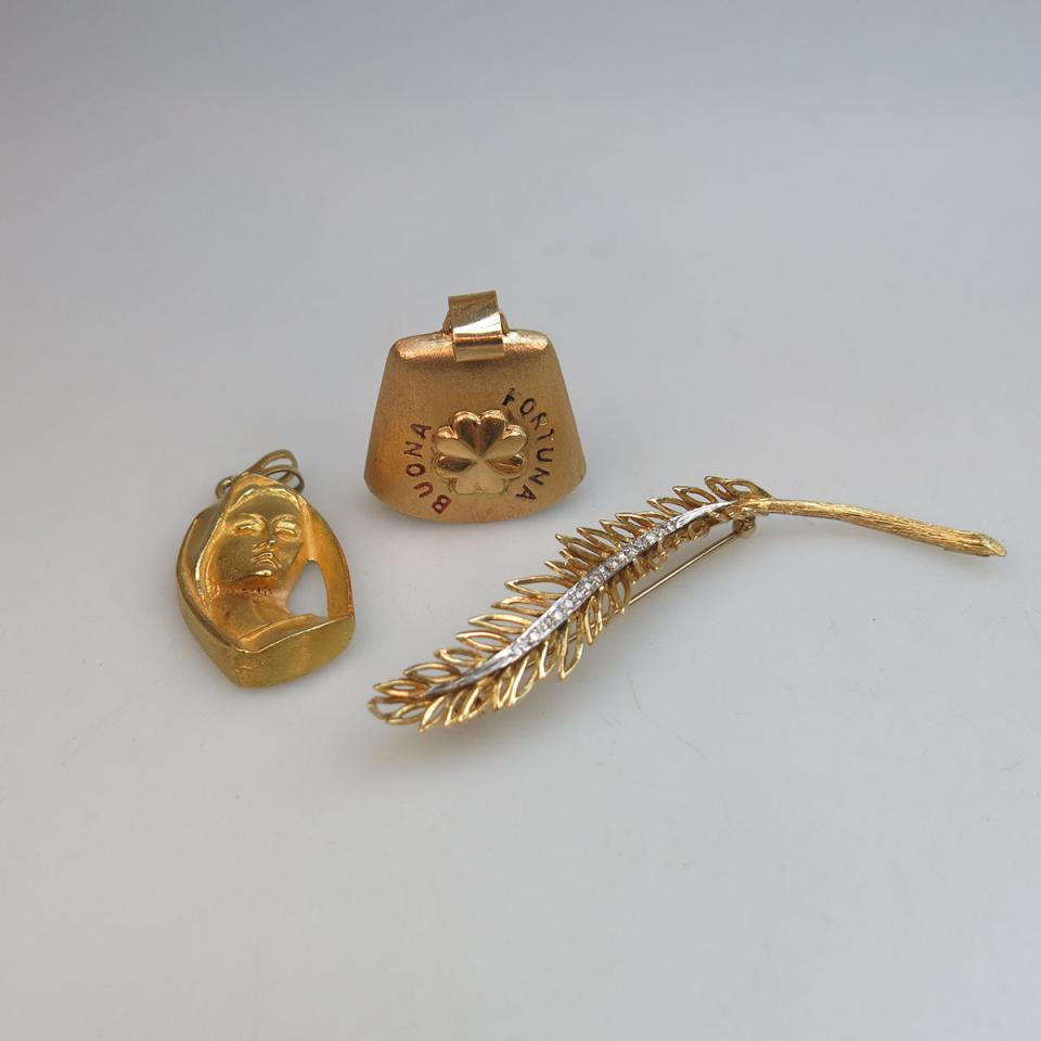 18k Yellow Gold Leaf Pin 