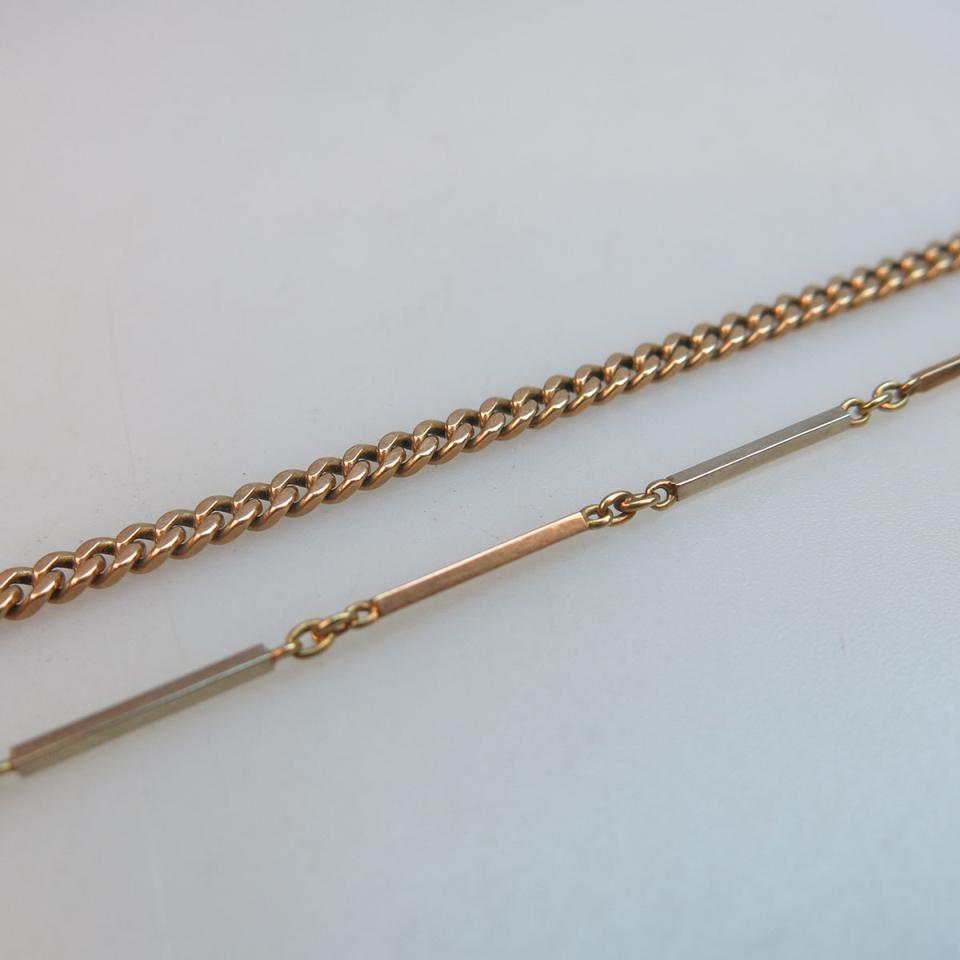 2 x 14k Yellow And White Gold Curb And Bar Link Watch Chains