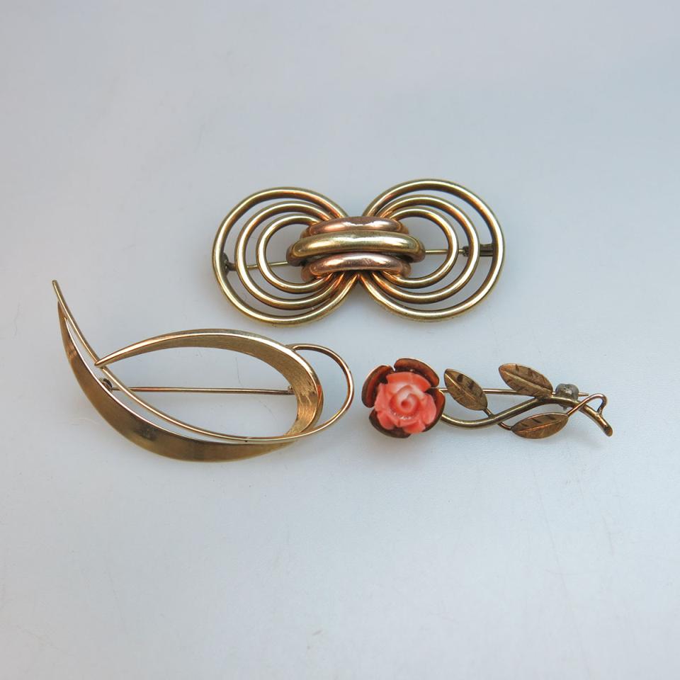 3 x 14k Yellow Gold Brooches