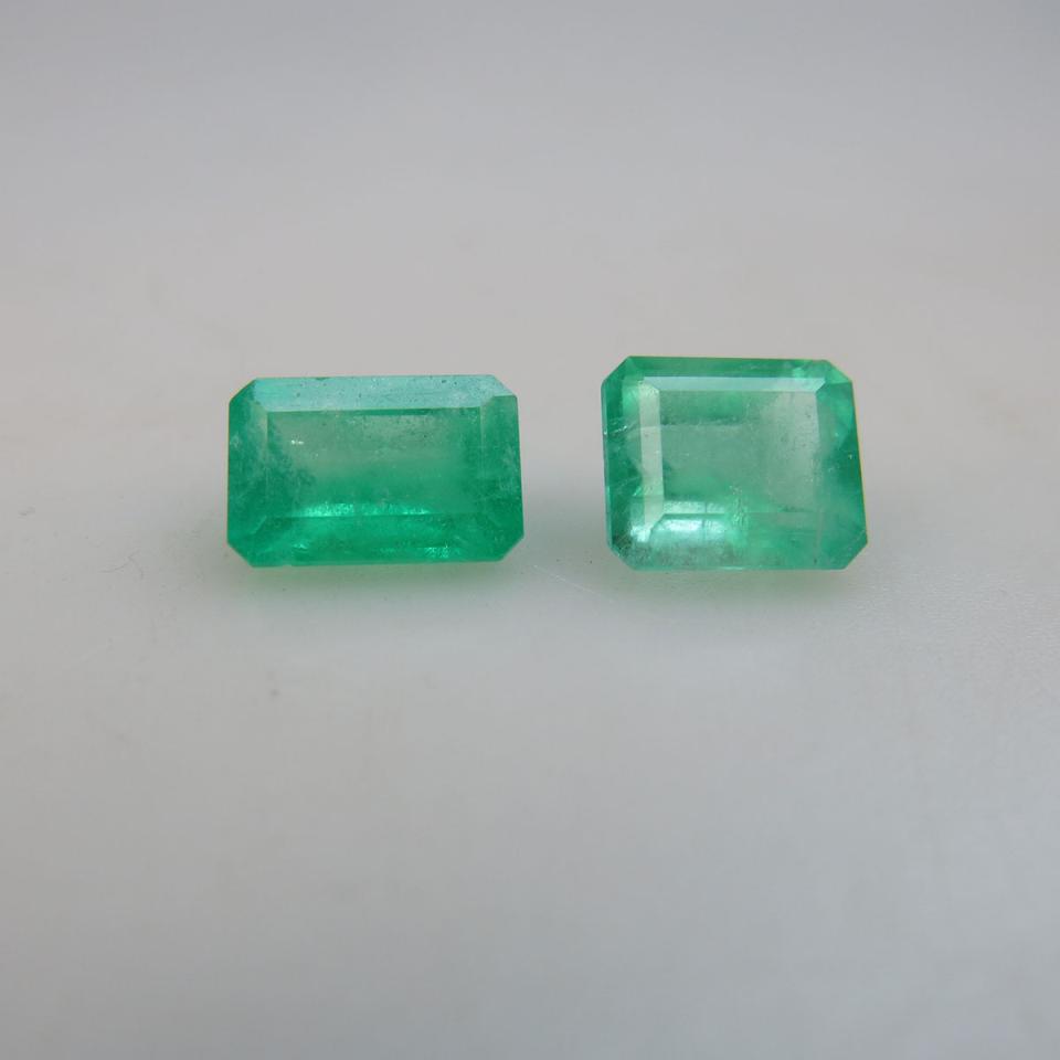 Two Unmounted Emerald Cut Emeralds