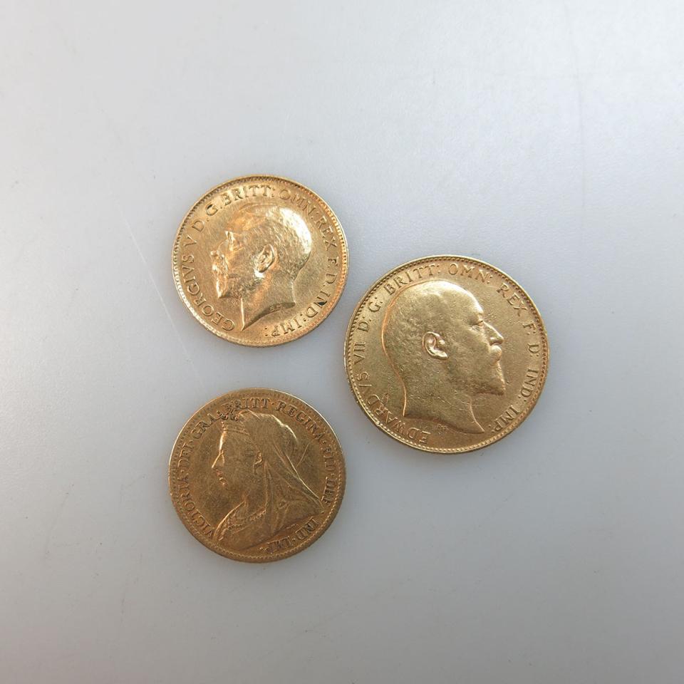 British Gold Sovereign (1907) And Two Gold Half Sovereigns (1900 & 1904)
