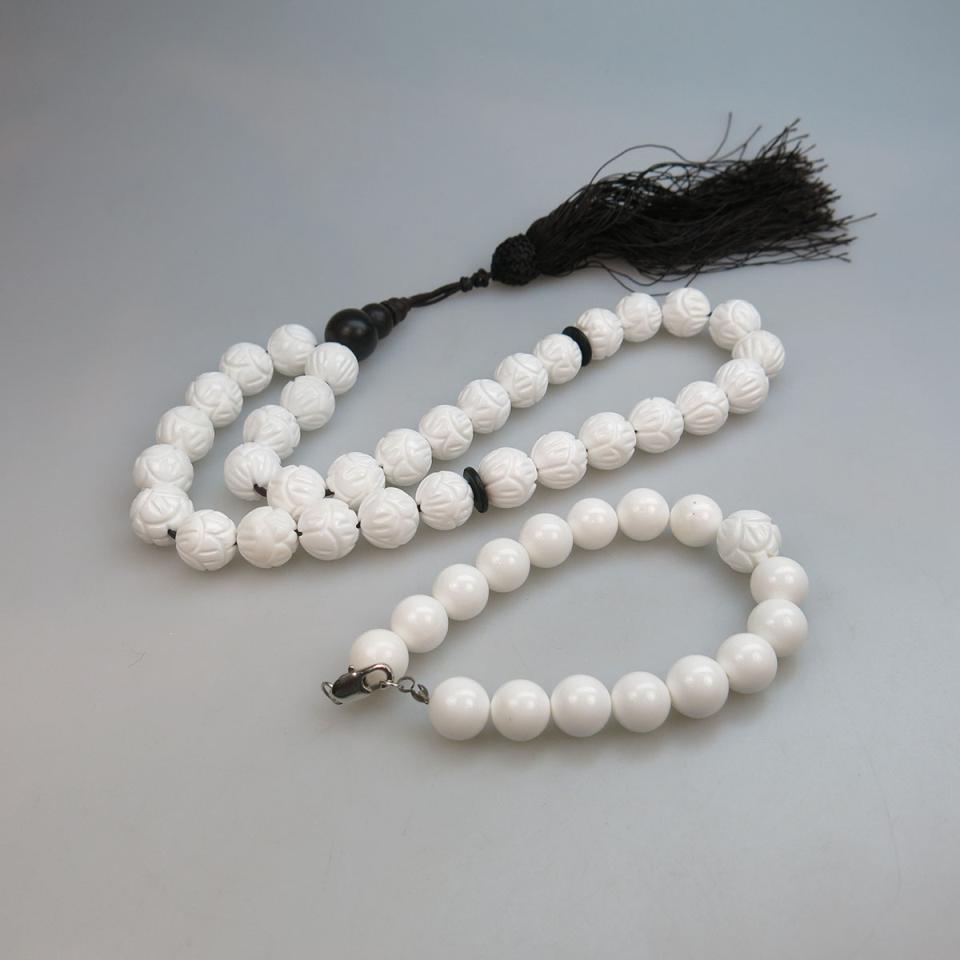 White Coral Bead Necklace And Bracelet