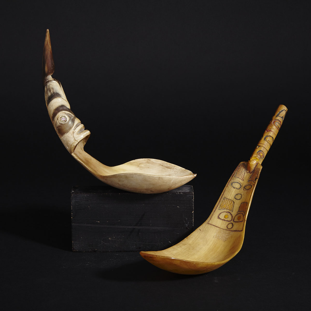 TWO HAIDA CARVED HORN SPOONS