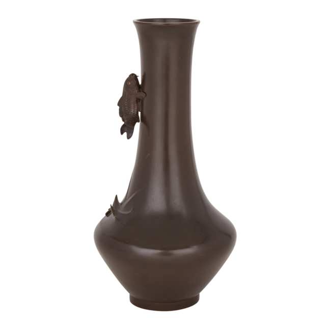 Bronze Bottle Vase with Carp, Late Edo Period (1603-1868)