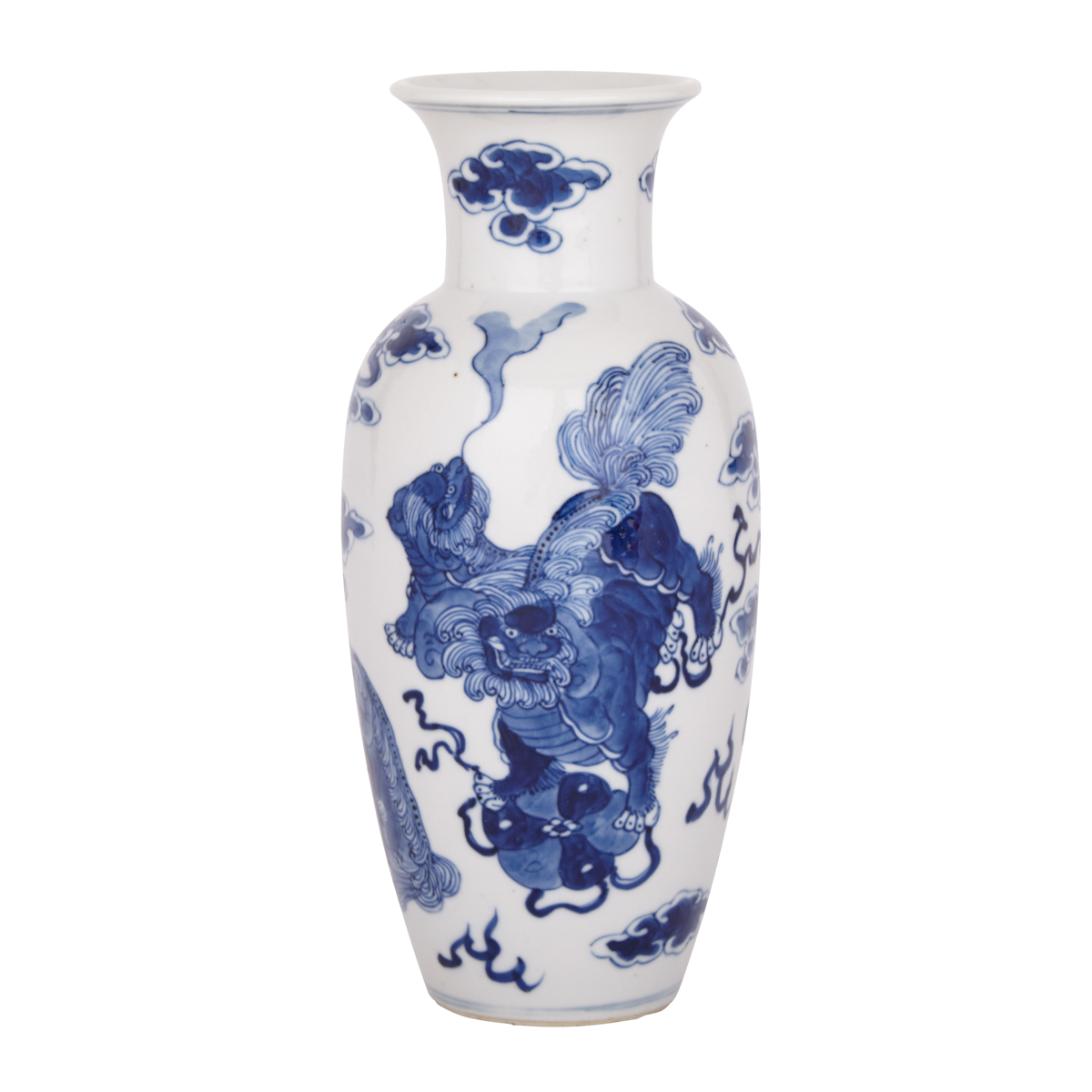 Blue and White Fu Dog Baluster Vase, Late Qing Dynasty