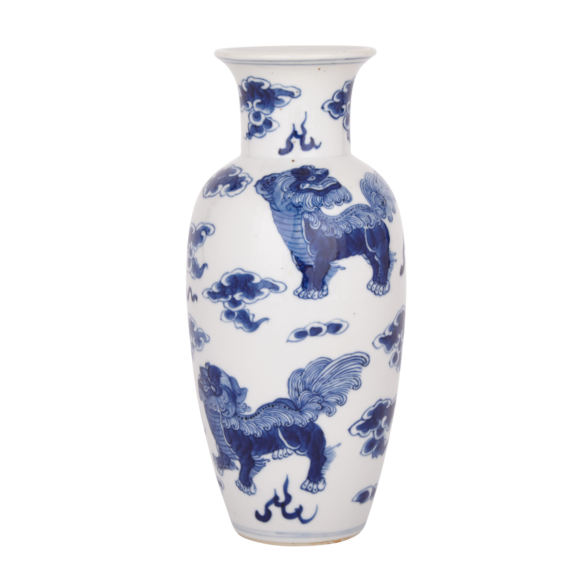 Blue and White Fu Dog Baluster Vase, Late Qing Dynasty