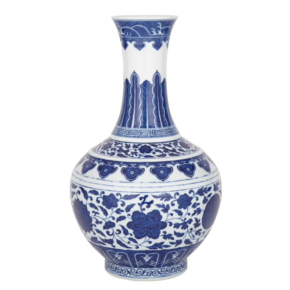 Fine Blue and White Bottle Vase, Guangxu Six-Character Mark in Underglaze Blue and of the Period (1875-1908)