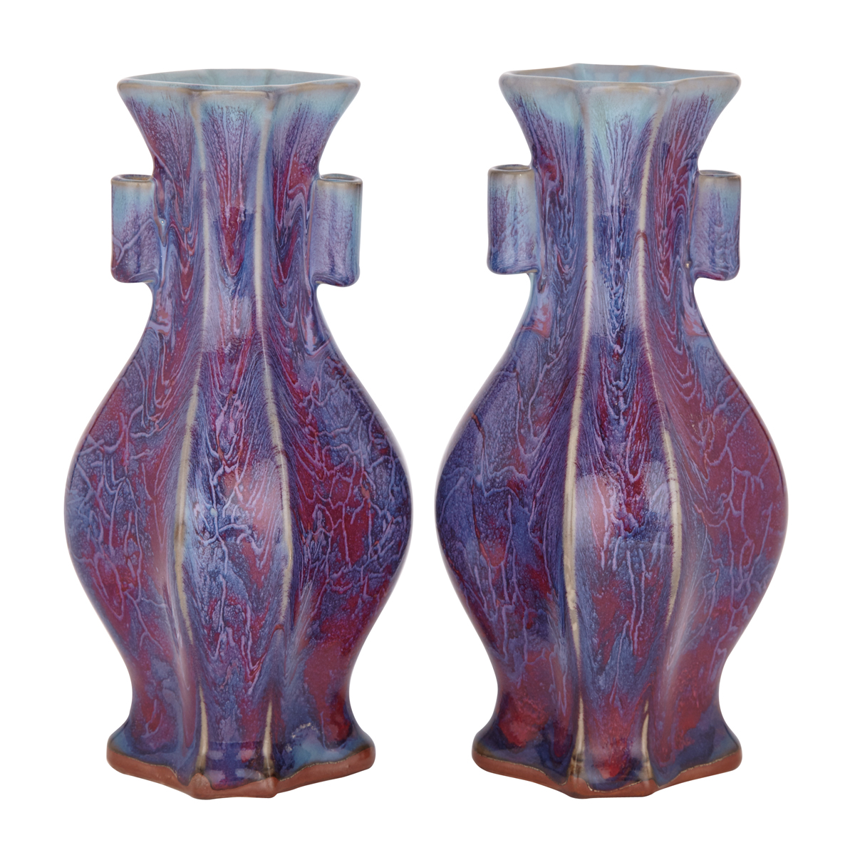 Pair of Archaic Flambe Vases