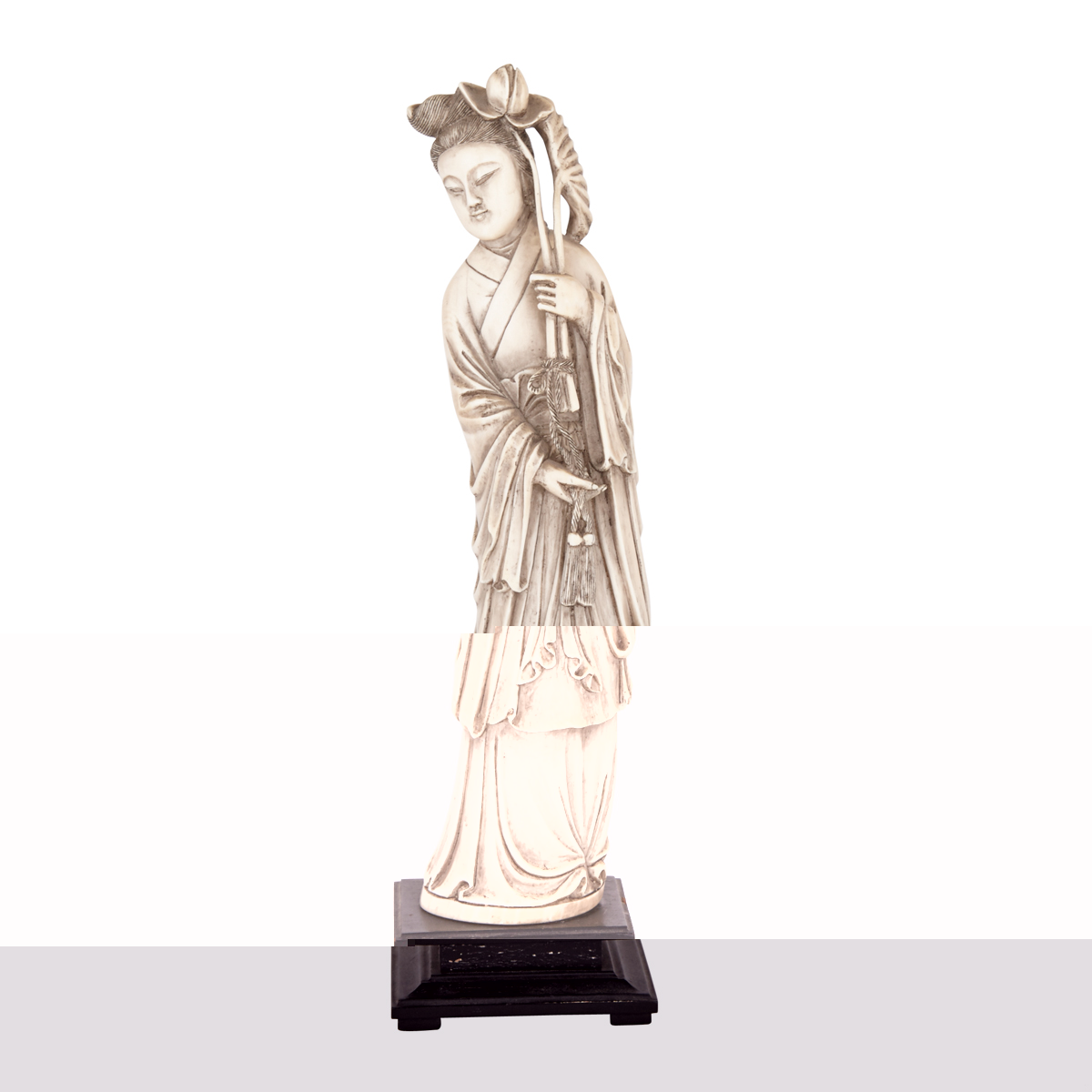 Ivory Figure of immortal with Lotus, He Xiangu, Circa 1920’s