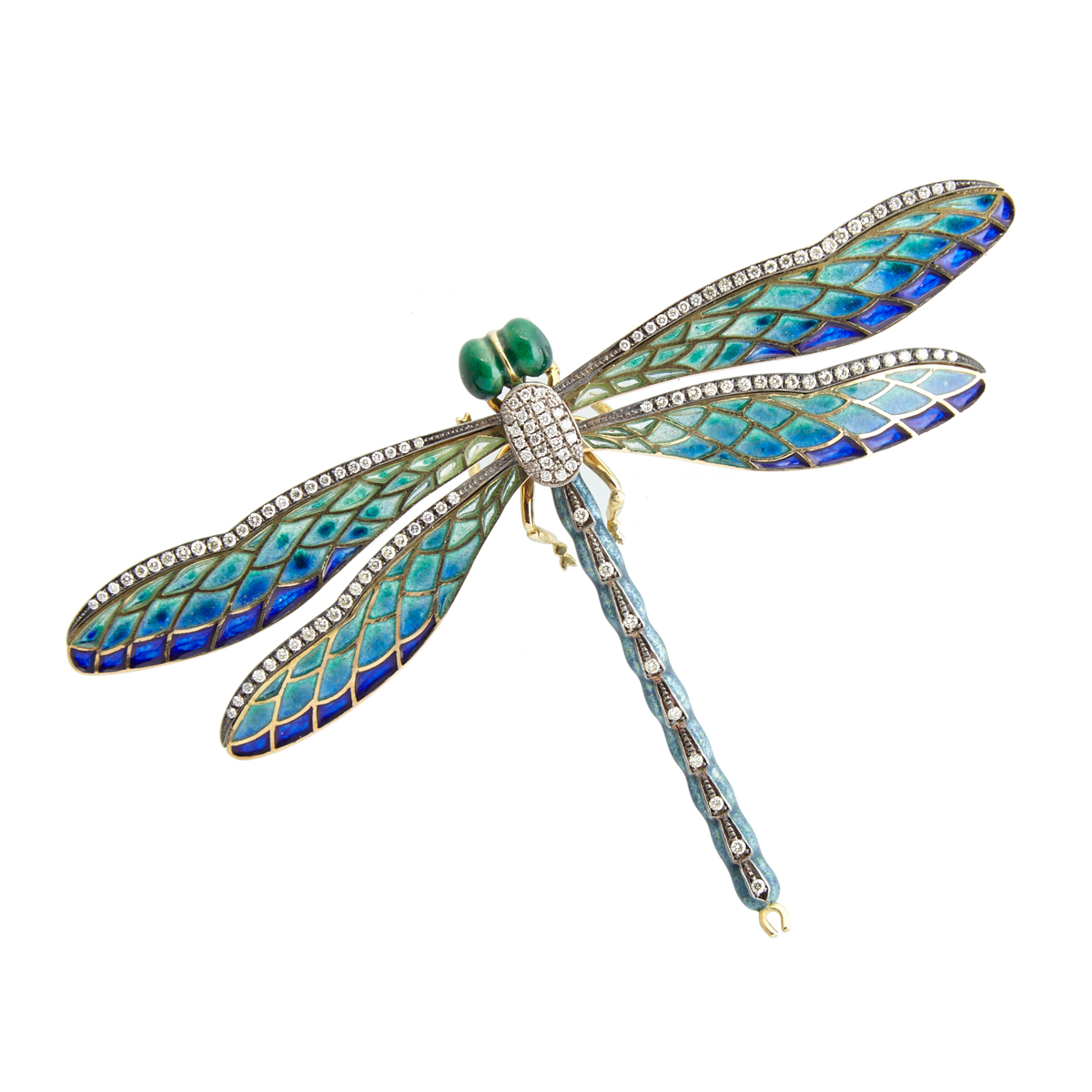 18k Yellow Gold And Silver Dragonfly Brooch