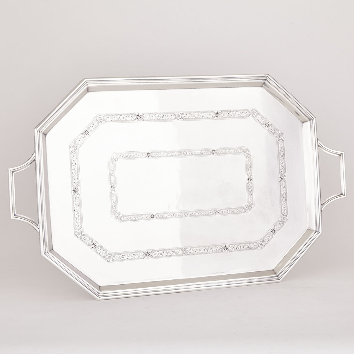 English Silver Two-Handled Octagonal Serving Tray, Cooper Bros. & Sons, Sheffield, 1922